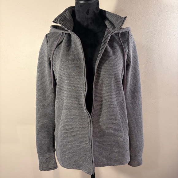 90 Degree by Reflex Gray Textured Funnel Neck Full-Zip Hoodie Thumbholes Size M - Picture 6 of 16